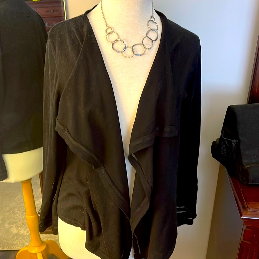 Augusta, silk, soft, knit sweater, black with sheer detailing